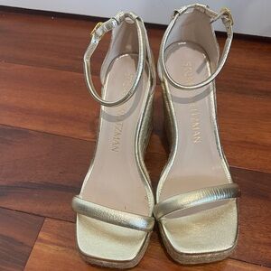 Stuart Weitzman Gold Ankle Strap wedges
